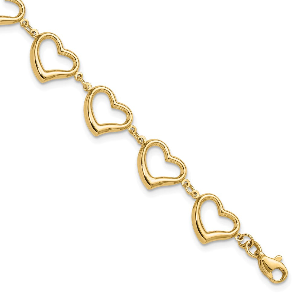 14K Polished Heart Link Bracelet