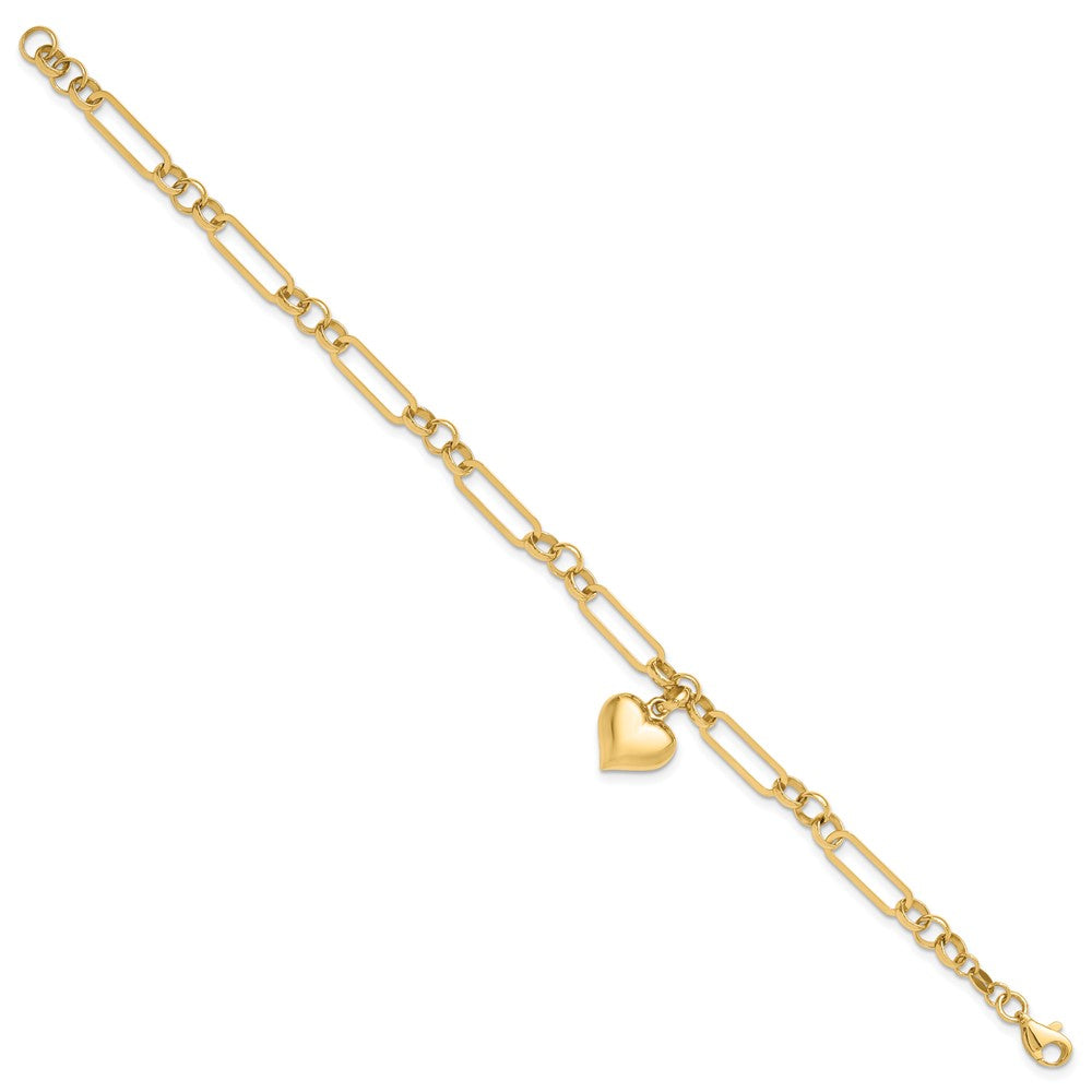 14K Polished Heart Charm Bracelet