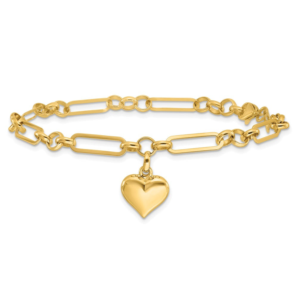 14K Polished Heart Charm Bracelet