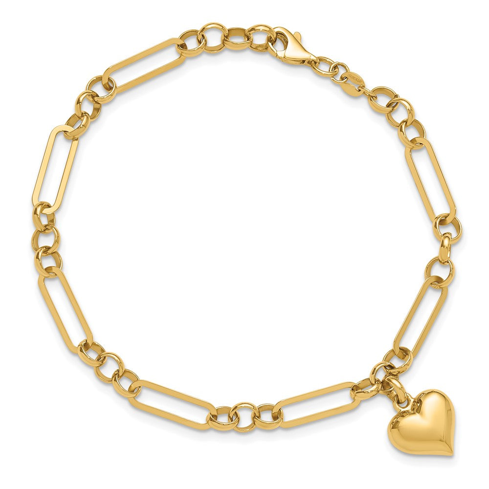 14K Polished Heart Charm Bracelet