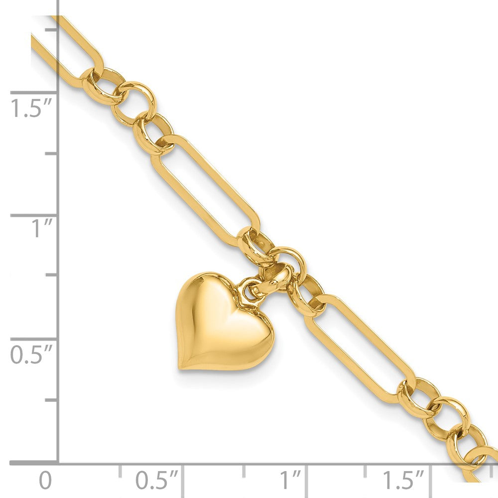 14K Polished Heart Charm Bracelet