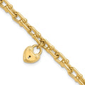 14K Polished Heart Lock Charm Link Bracelet