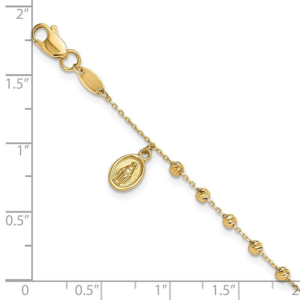 14K Polished and Diamond-cut Miraculous Medal and Cross Rosary Design Brace