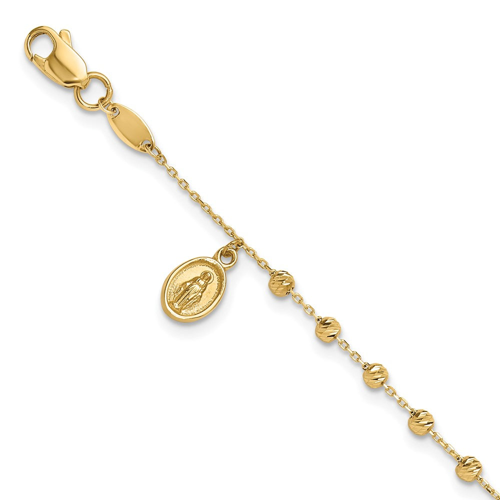 14K Polished and Diamond-cut Miraculous Medal and Cross Rosary Design Brace
