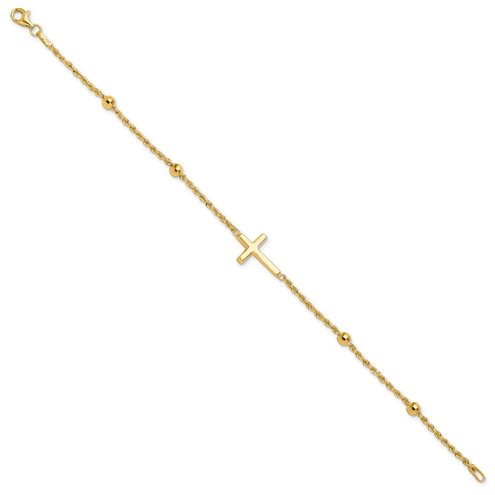 14k D/C Beaded Cross 7.5in Bracelet