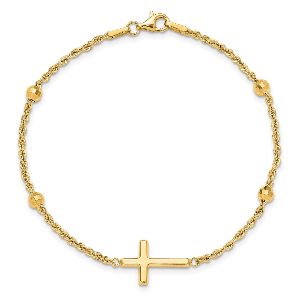 14k D/C Beaded Cross 7.5in Bracelet
