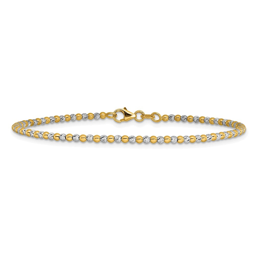 14K Two-tone Diamond-cut Beaded 7.5in Bracelet