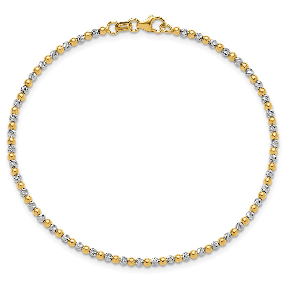 14K Two-tone Diamond-cut Beaded 7.5in Bracelet