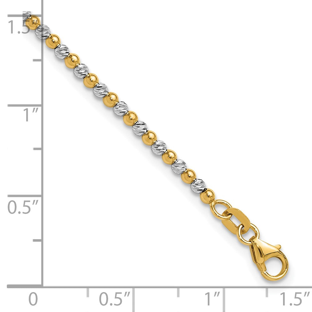 14K Two-tone Diamond-cut Beaded 7.5in Bracelet