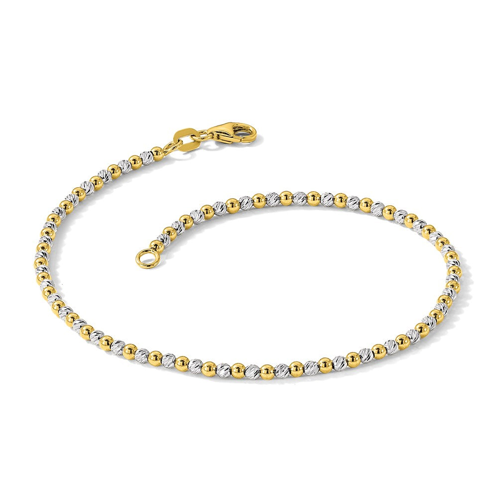 14K Two-tone Diamond-cut Beaded 7.5in Bracelet
