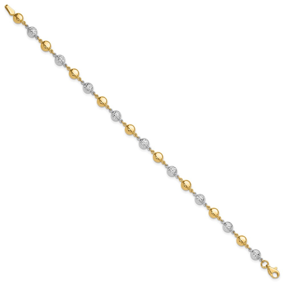 14K Two-tone Polished and Diamond-cut Puffed Circles Bracelet