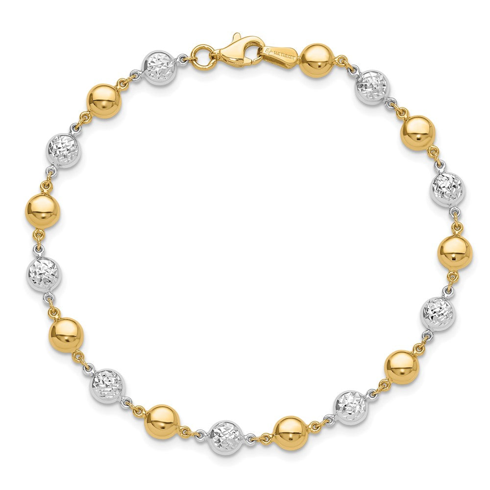 14K Two-tone Polished and Diamond-cut Puffed Circles Bracelet