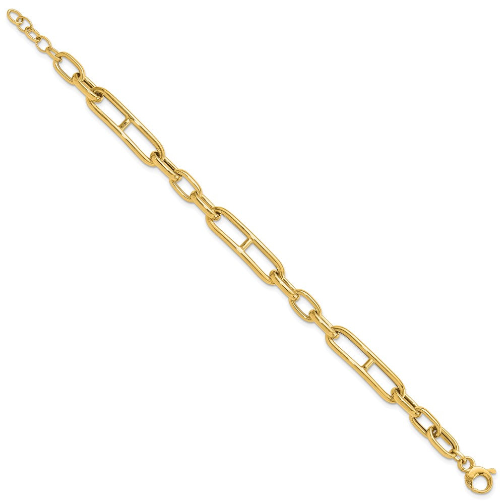 14K Polished Fancy Paperclip Link w/.5in ext. Bracelet