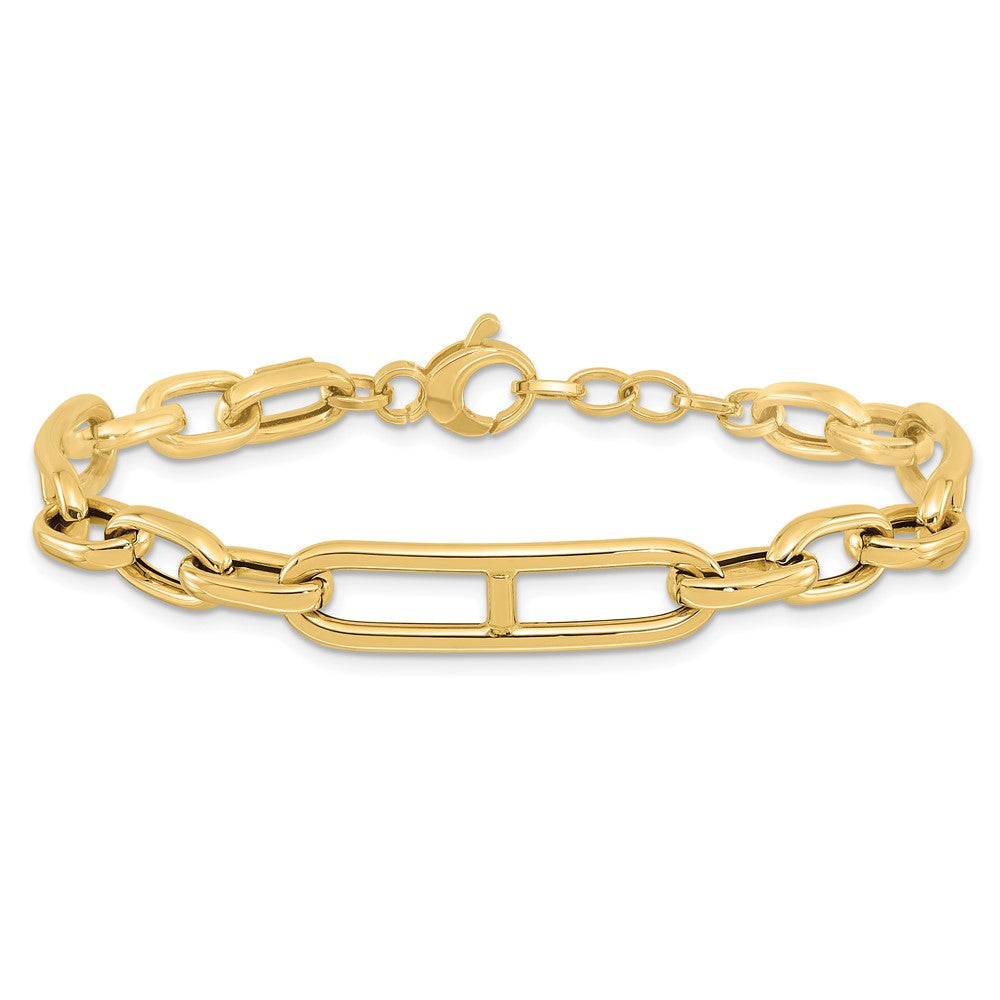14K Polished Fancy Paperclip Link w/.5in ext. Bracelet