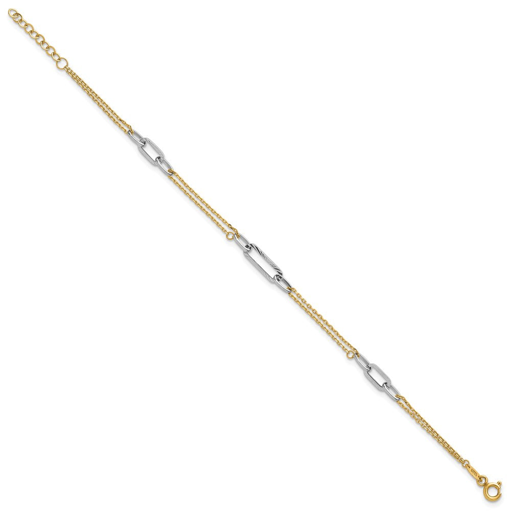 14K Two-tone Polished and D/C 6.5in w.75in ext Bracelet