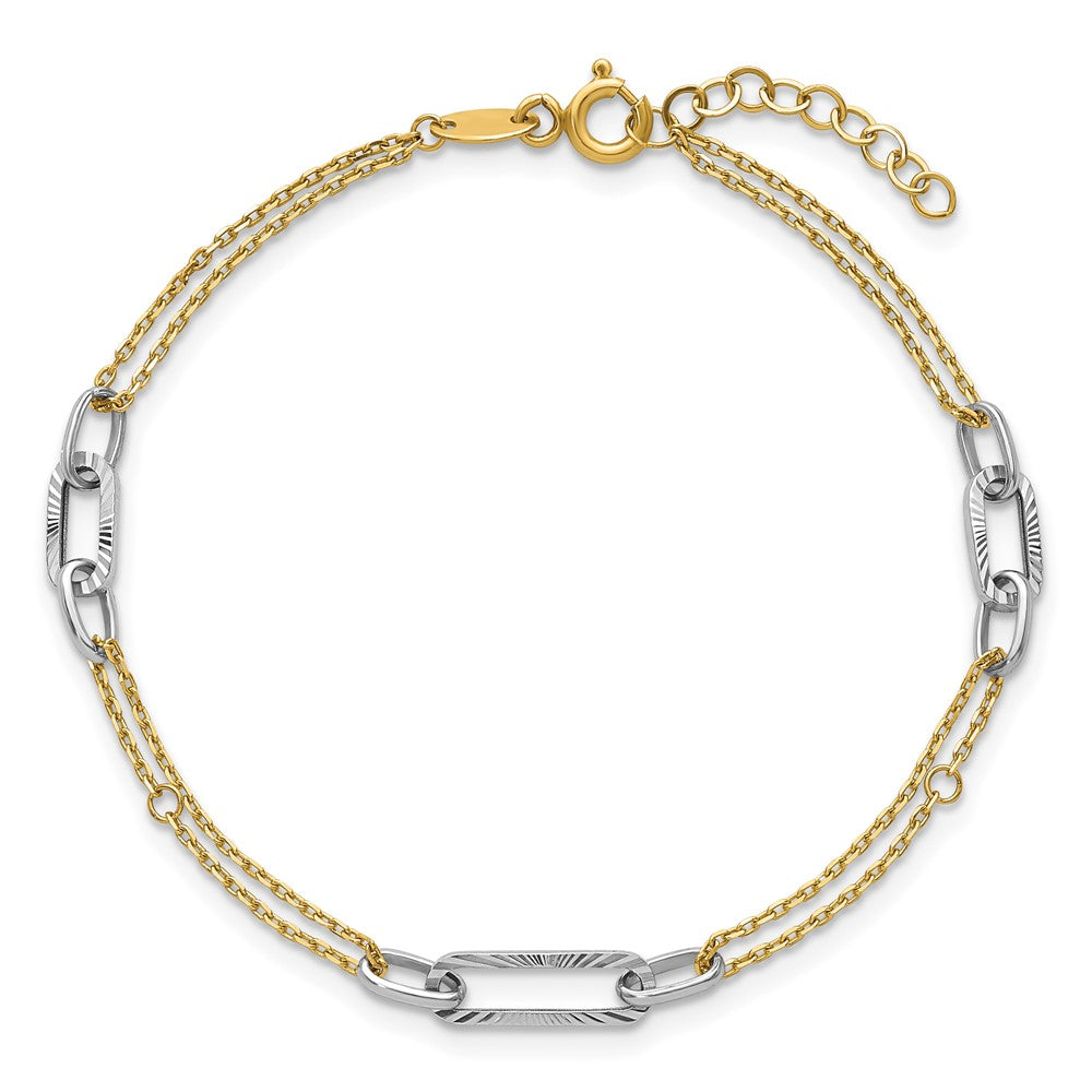 14K Two-tone Polished and D/C 6.5in w.75in ext Bracelet