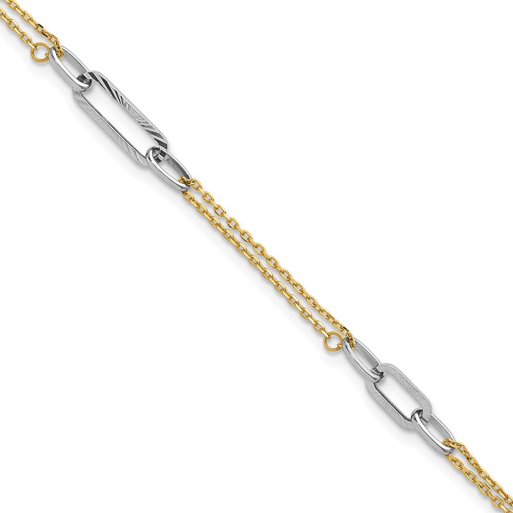 14K Two-tone Polished and D/C 6.5in w.75in ext Bracelet