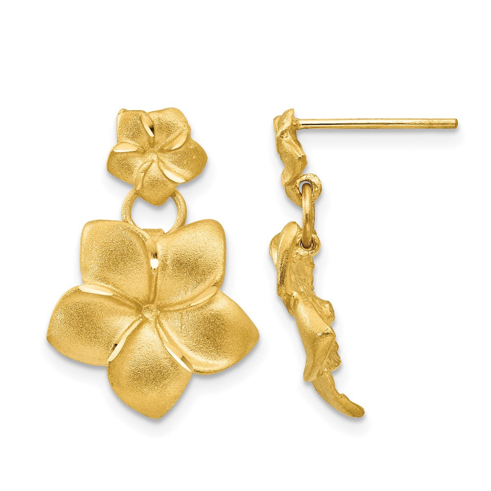 14k Plumeria Dangle Earrings