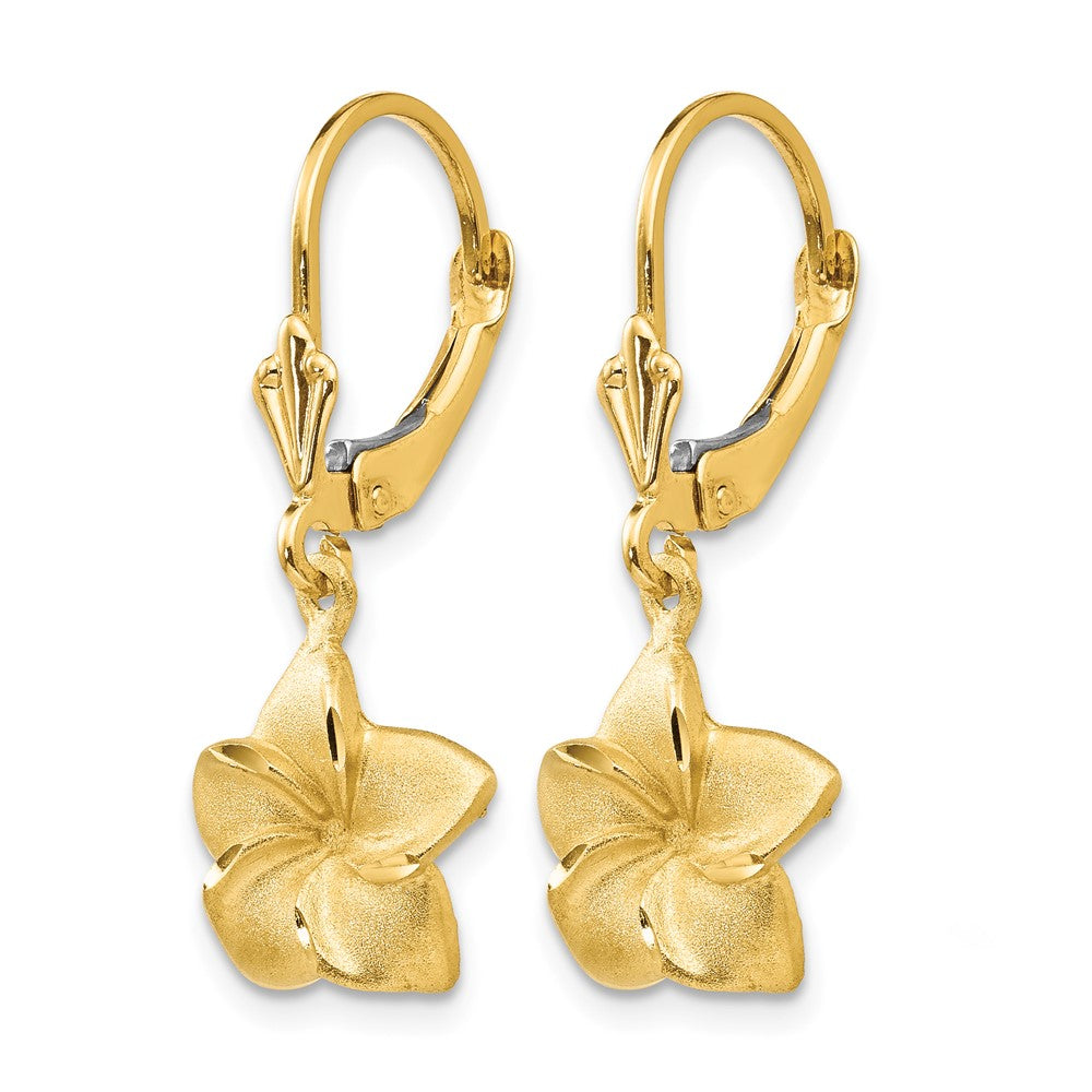 14k Satin & Diamond-Cut Plumeria Dangle Leverback Earrings