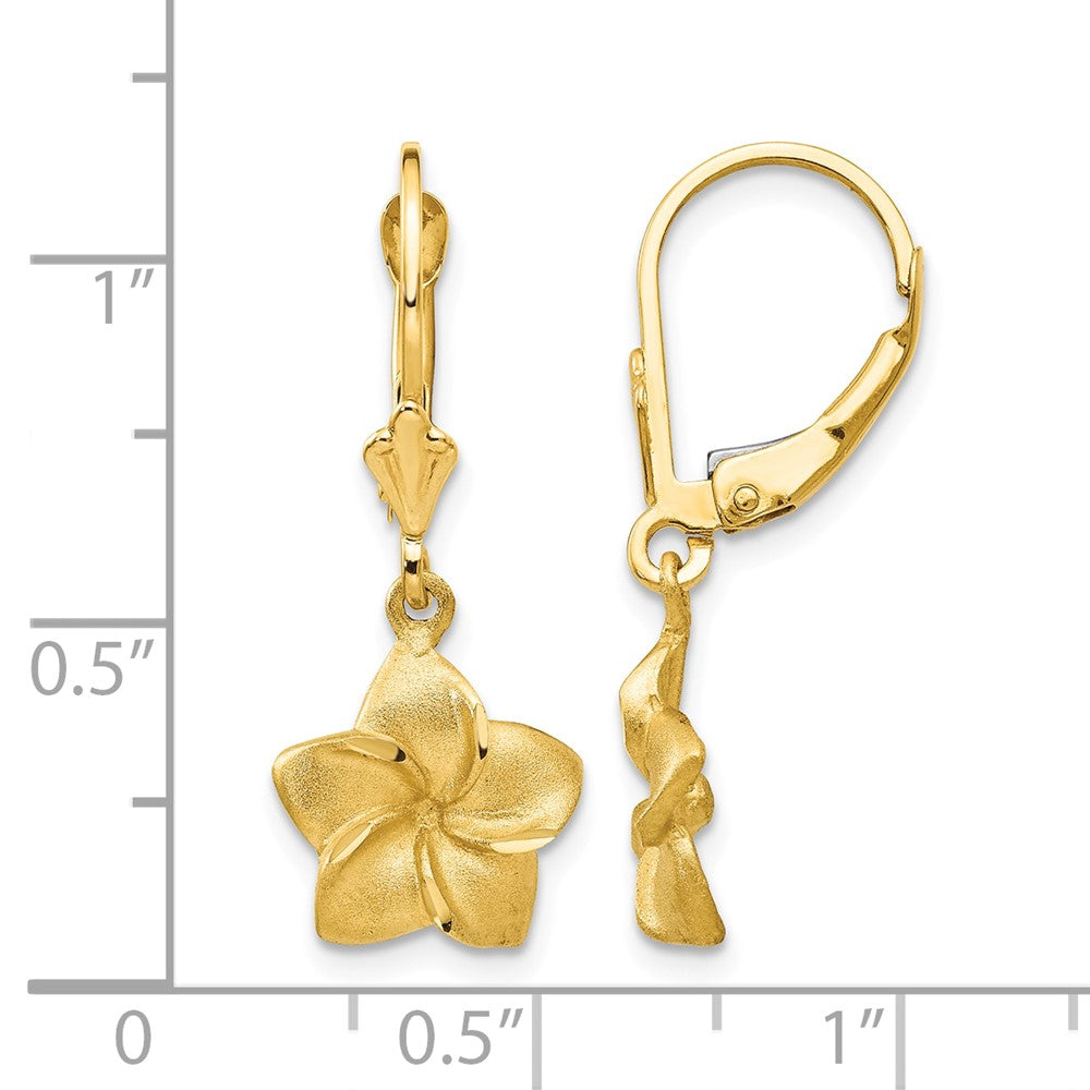 14k Satin & Diamond-Cut Plumeria Dangle Leverback Earrings
