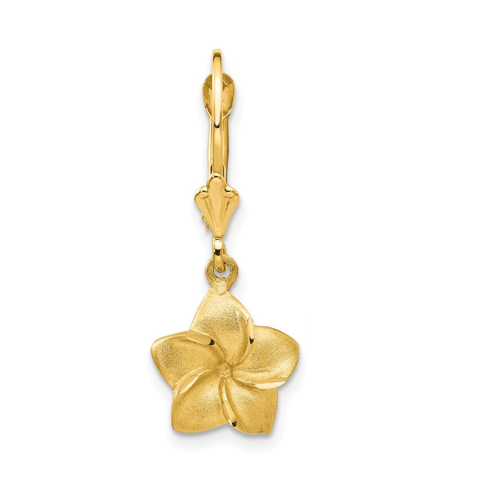 Single 14k Satin & Diamond-Cut Plumeria Dangle Leverback Earring