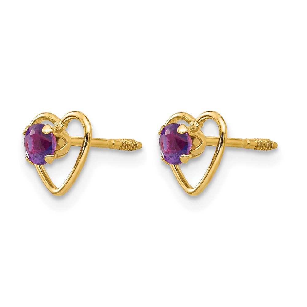 14k Madi K 3mm Genuine Amethyst Birthstone Heart Earrings