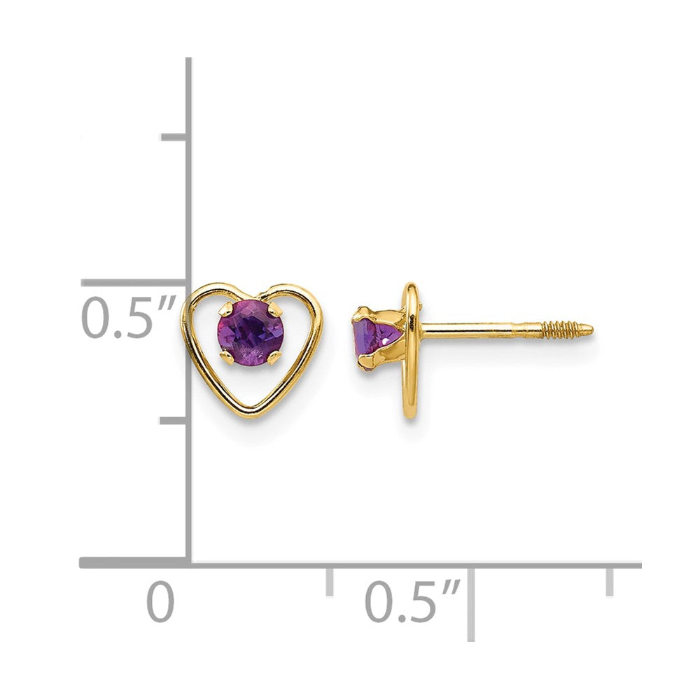 14k Madi K 3mm Genuine Amethyst Birthstone Heart Earrings