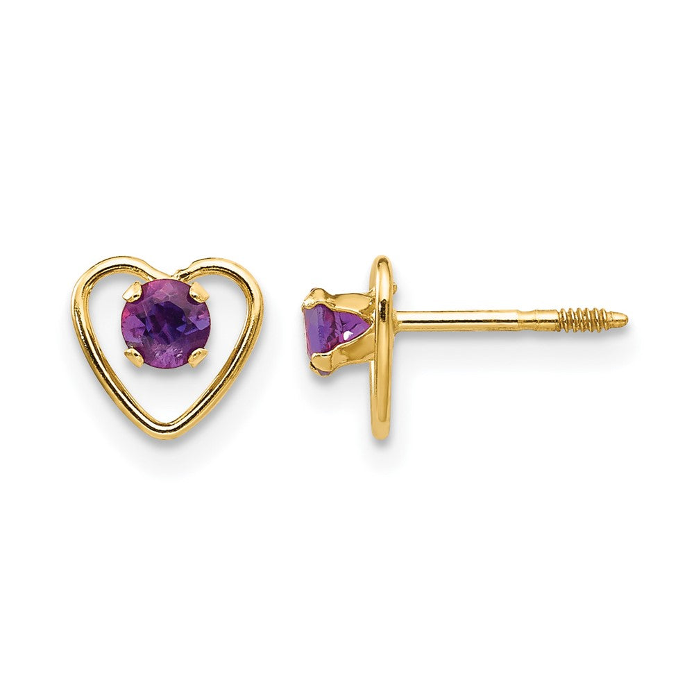 14k Madi K 3mm Genuine Amethyst Birthstone Heart Earrings