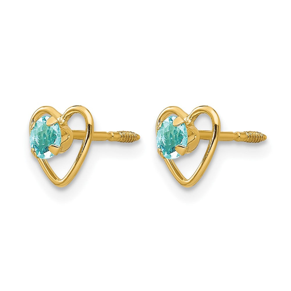 14k Madi K 3mm Genuine Aquamarine Birthstone Heart Earrings