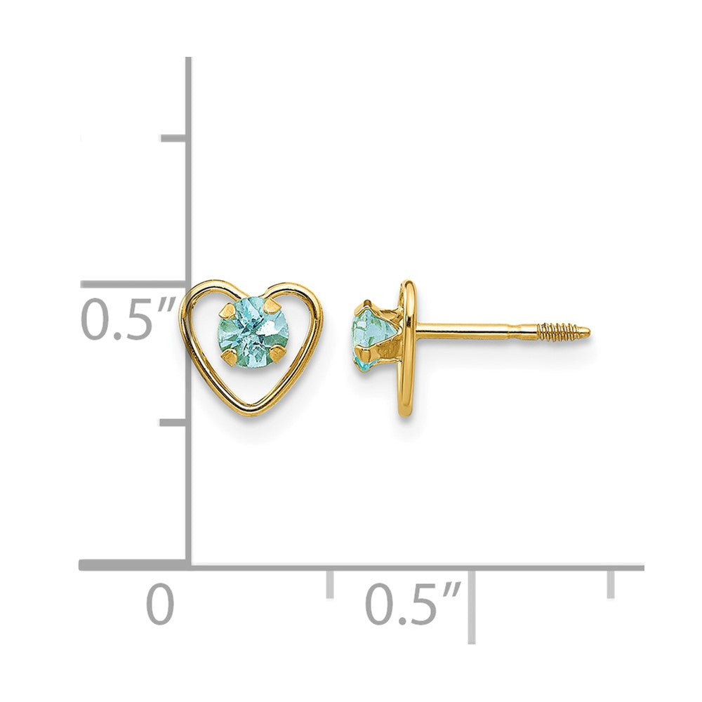 14k Madi K 3mm Genuine Aquamarine Birthstone Heart Earrings