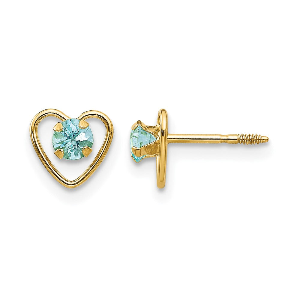 14k Madi K 3mm Genuine Aquamarine Birthstone Heart Earrings