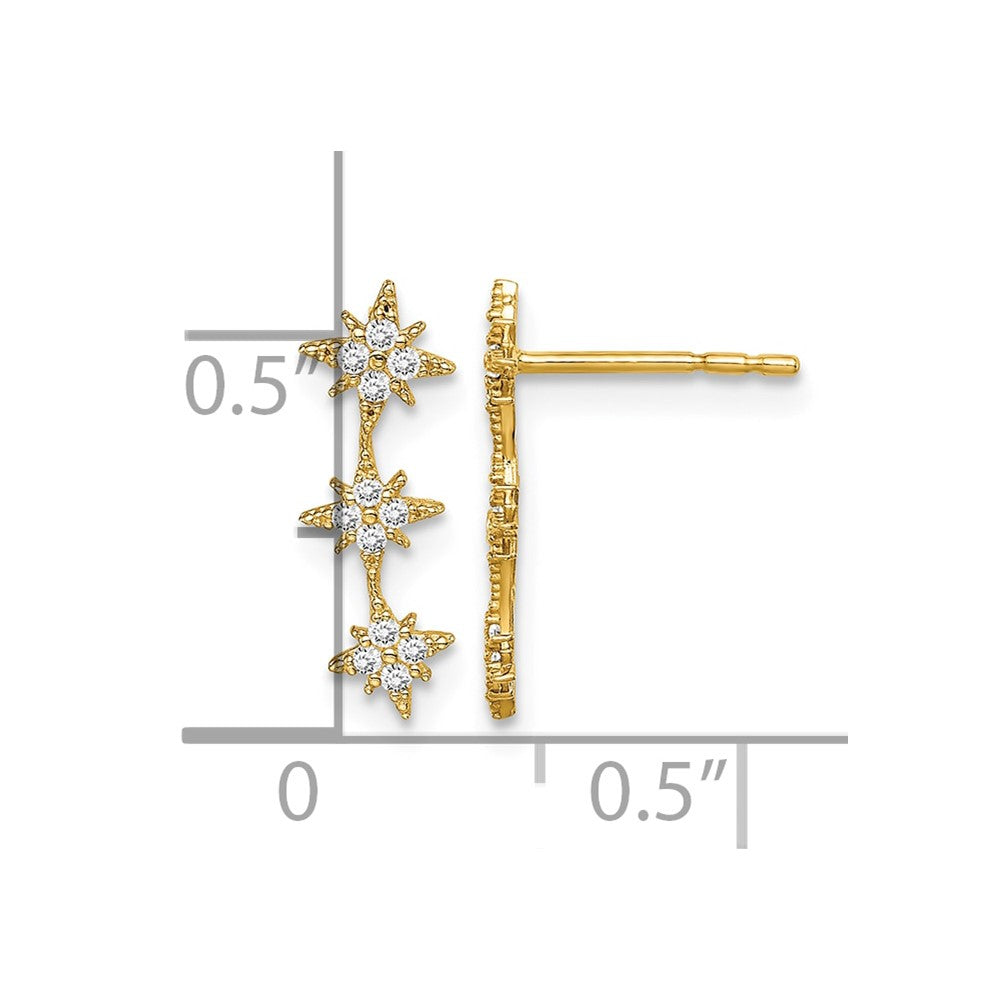 14k Madi K CZ Star Drop Bar Dangle Post Earrings