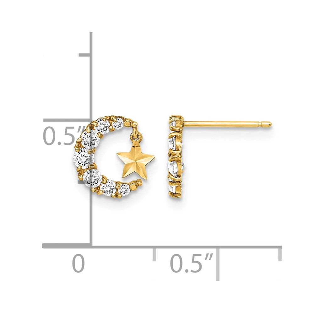 14k Madi K CZ Crescent Moon with D/C Star Dangle Post Earrings