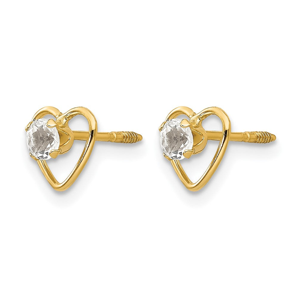14k Madi K 3mm Genuine White Topaz Birthstone Heart Earrings