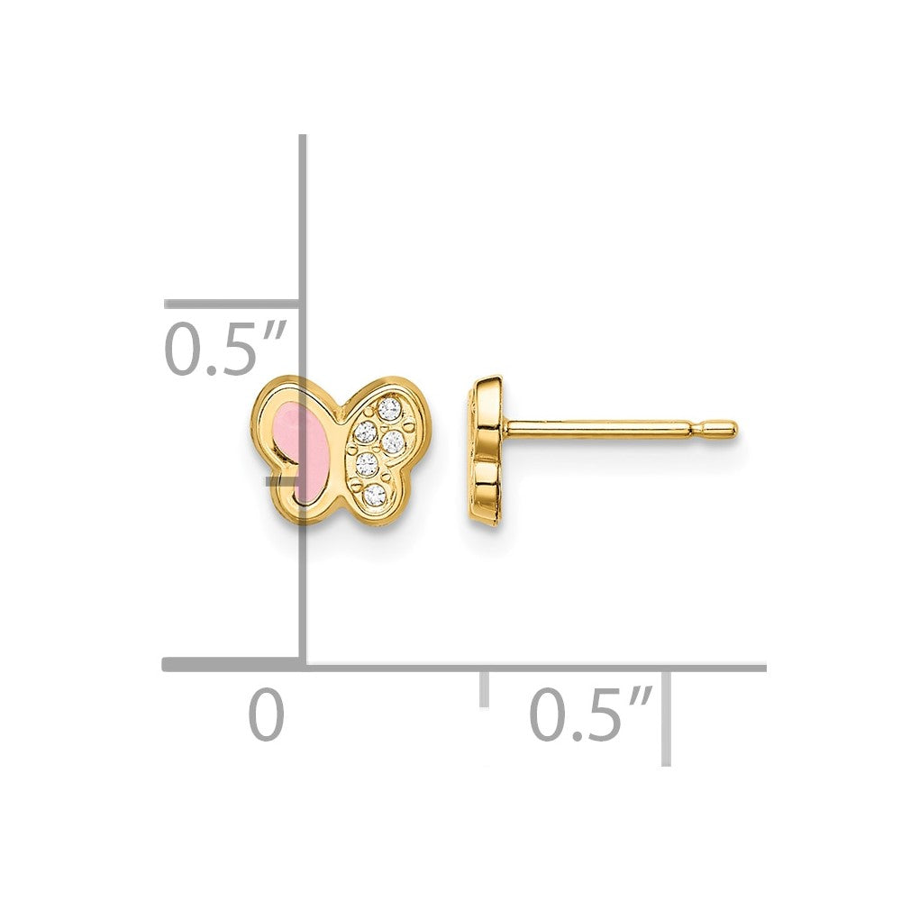 14k Madi K CZ Pink Enamel Butterfly Post Earrings