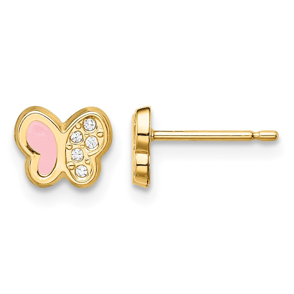 14k Madi K CZ Pink Enamel Butterfly Post Earrings