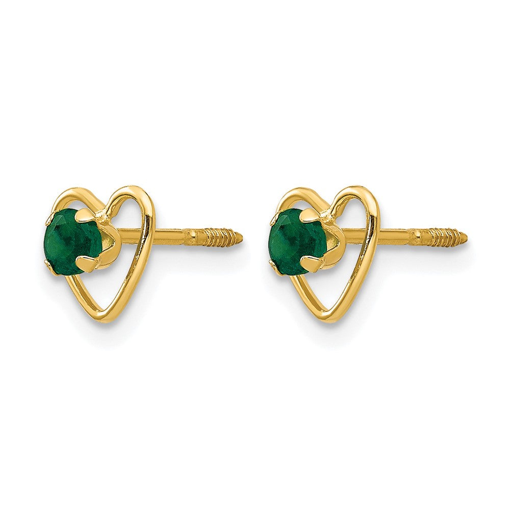 14k Madi K 3mm Created Emerald Birthstone Heart Earrings