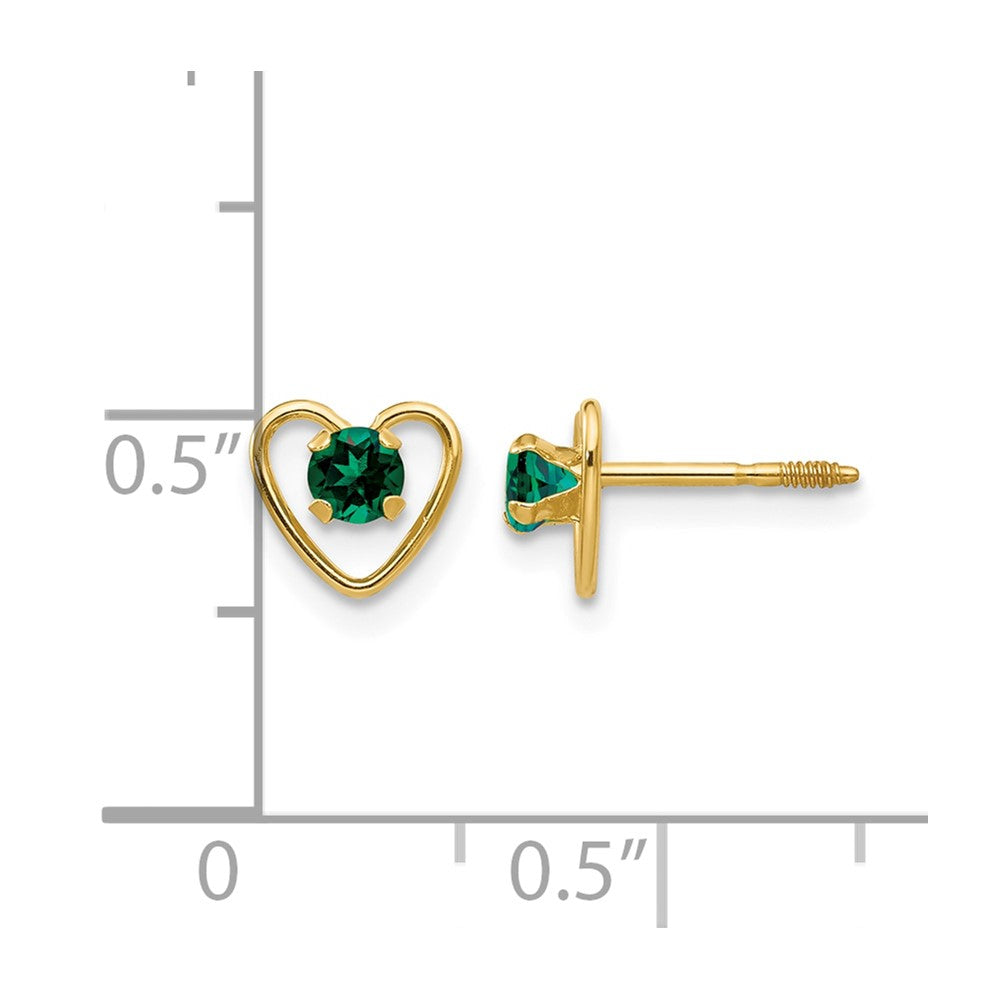 14k Madi K 3mm Created Emerald Birthstone Heart Earrings