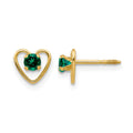 14k Madi K 3mm Created Emerald Birthstone Heart Earrings
