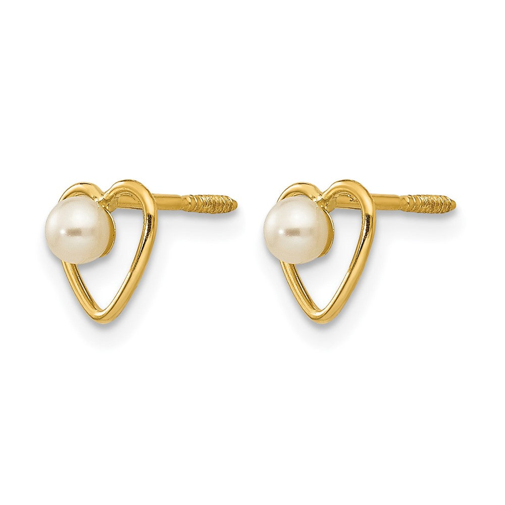 14k Madi K 3mm FW Cultured Pearl Birthstone Heart Earrings