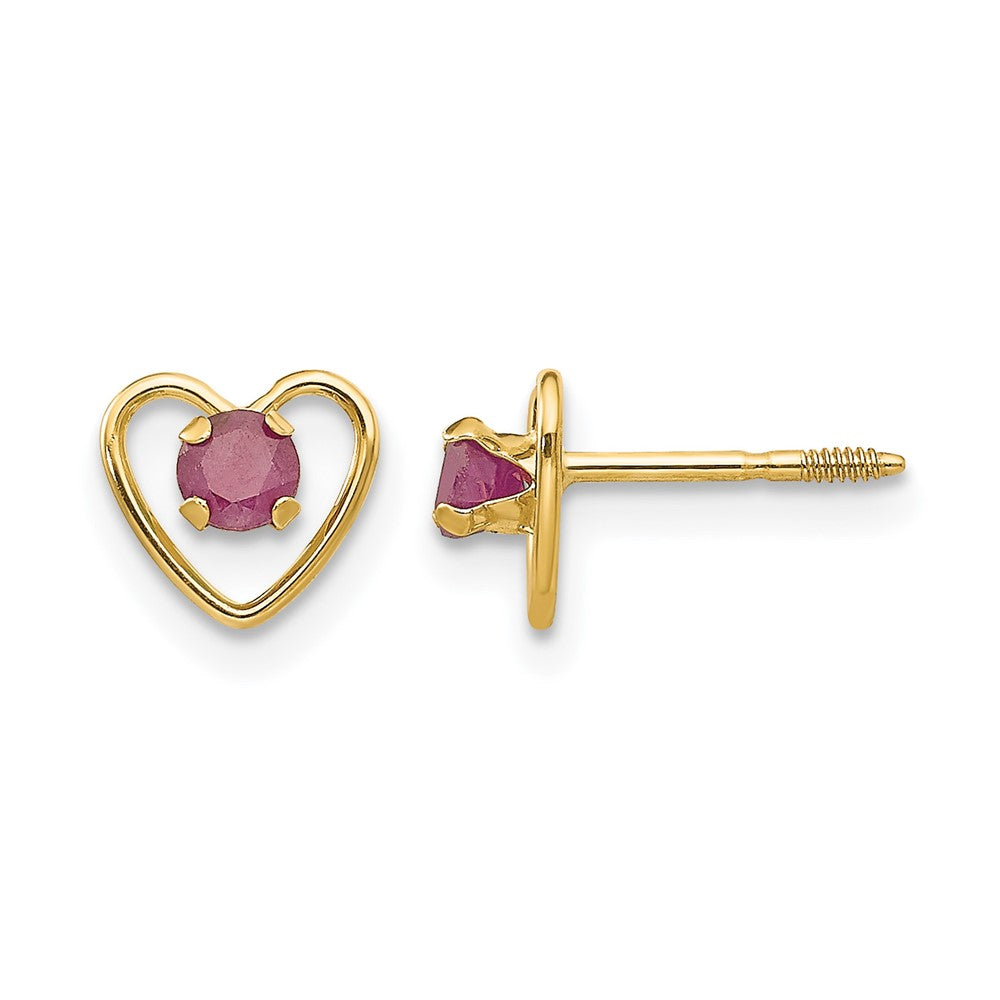 14k Madi K 3mm Created Ruby Birthstone Heart Earrings