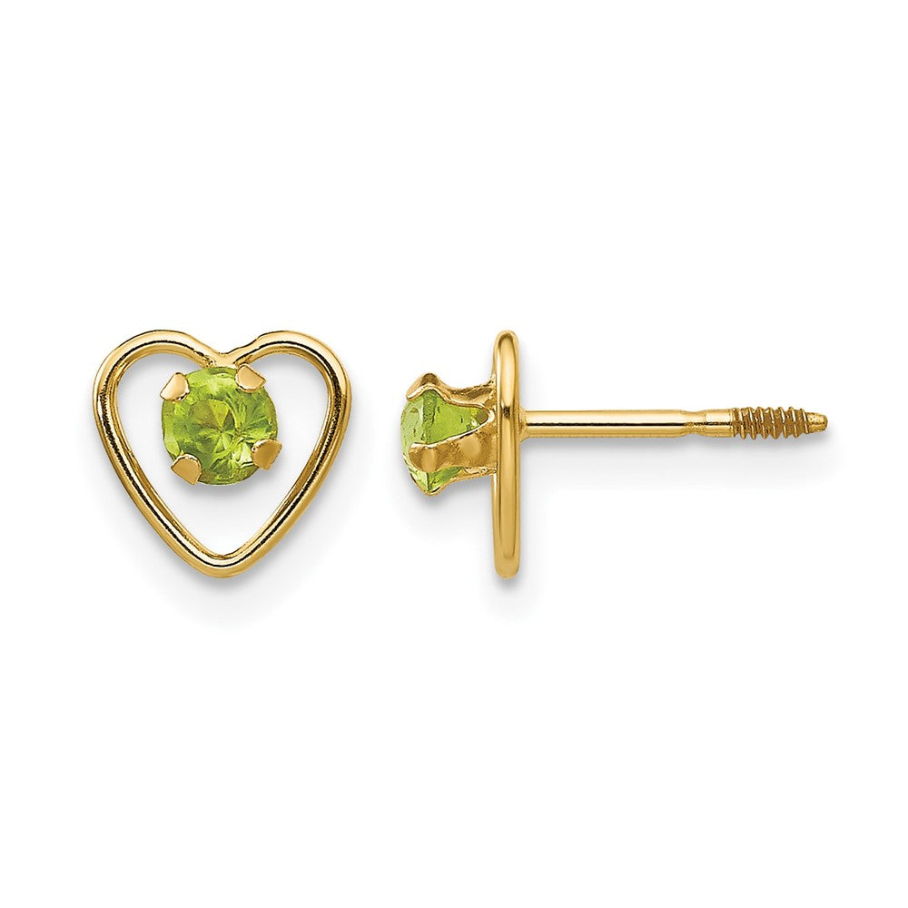 14k Madi K 3mm Genuine Peridot Birthstone Heart Earrings