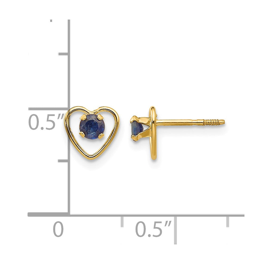 14k Madi K 3mm Created Sapphire Birthstone Heart Earrings