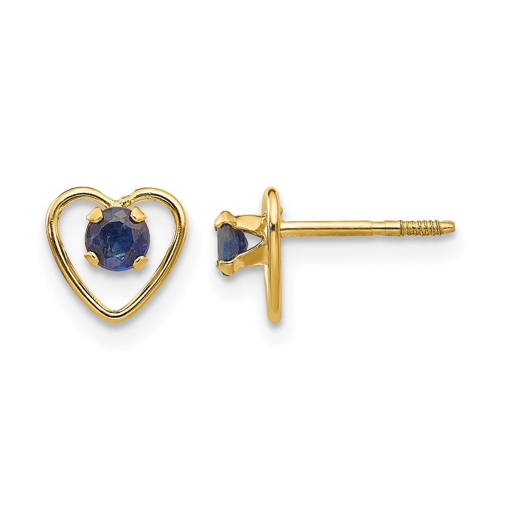 14k Madi K 3mm Created Sapphire Birthstone Heart Earrings