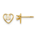 14k Madi K 3mm Imitation Opal Birthstone Heart Earrings