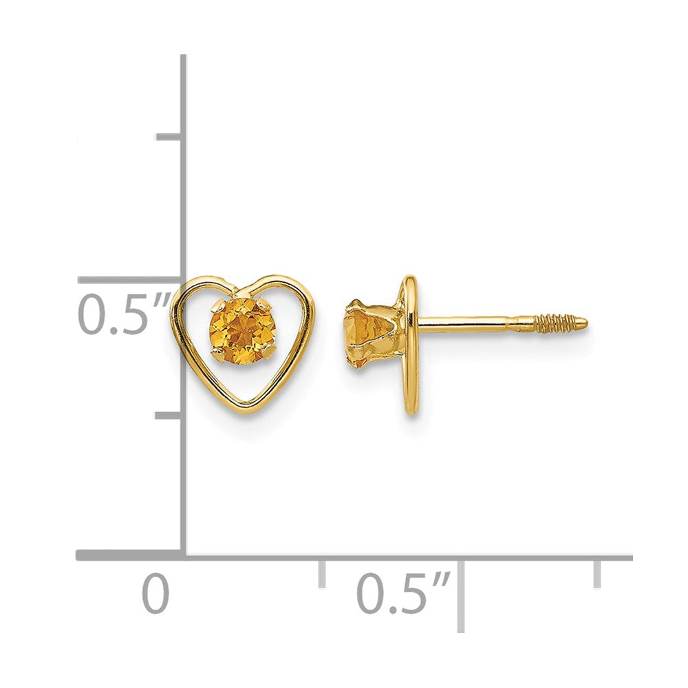 14k Madi K 3mm Genuine Citrine Birthstone Heart Earrings