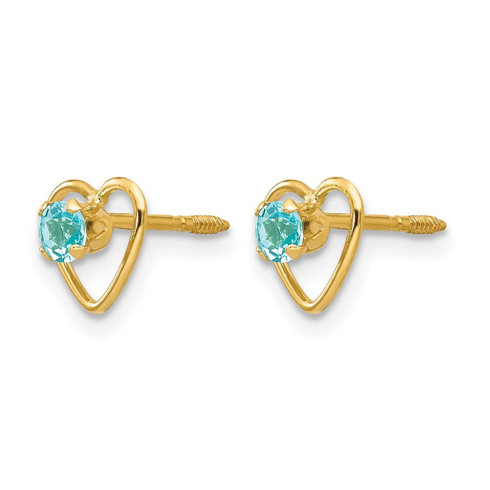 14k Madi K 3mm Genuine Blue Topaz Birthstone Heart Earrings