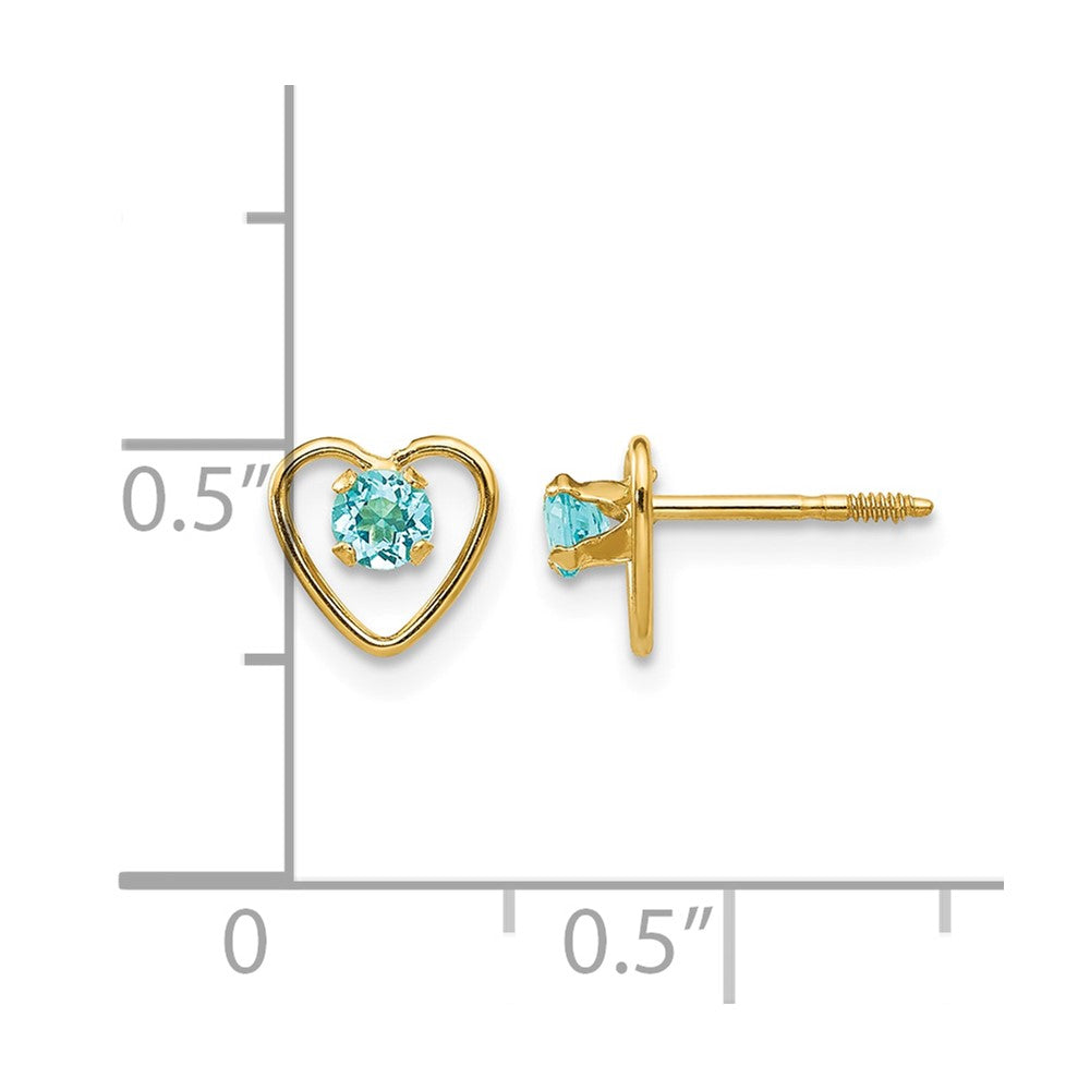 14k Madi K 3mm Genuine Blue Topaz Birthstone Heart Earrings