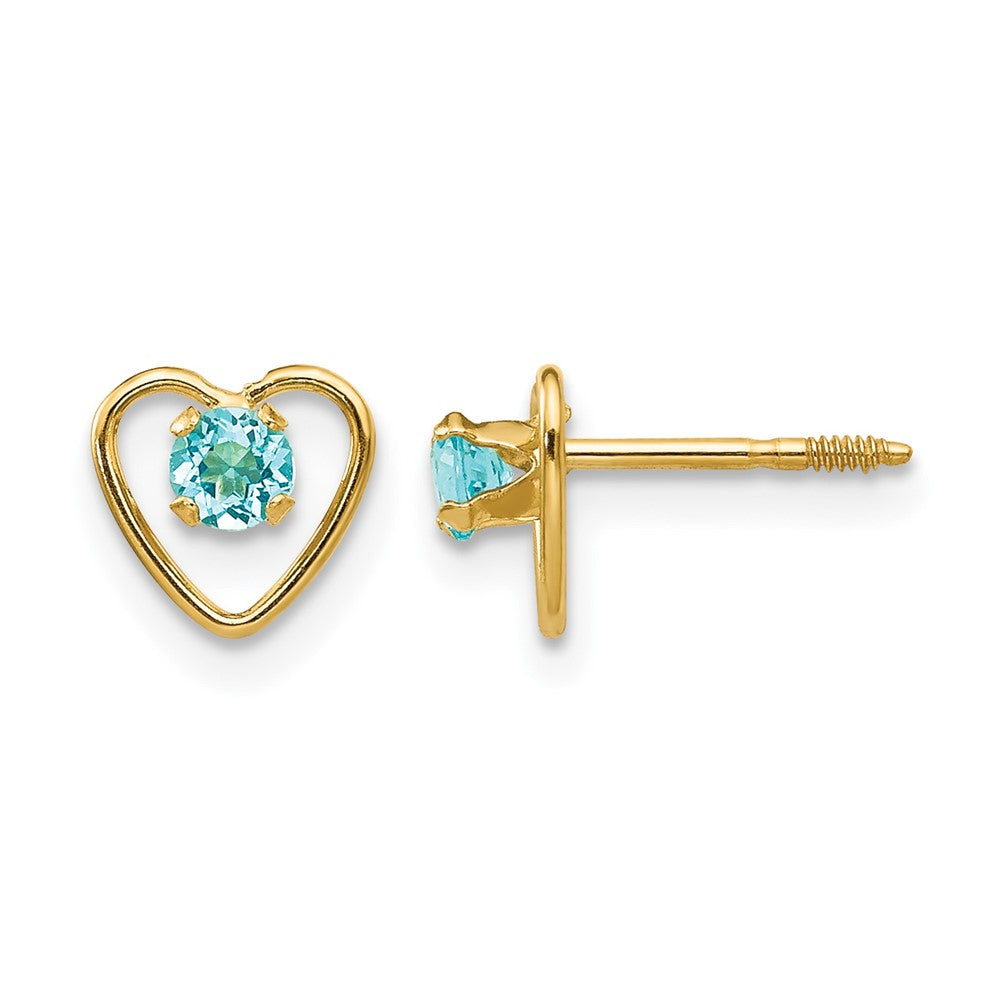 14k Madi K 3mm Genuine Blue Topaz Birthstone Heart Earrings
