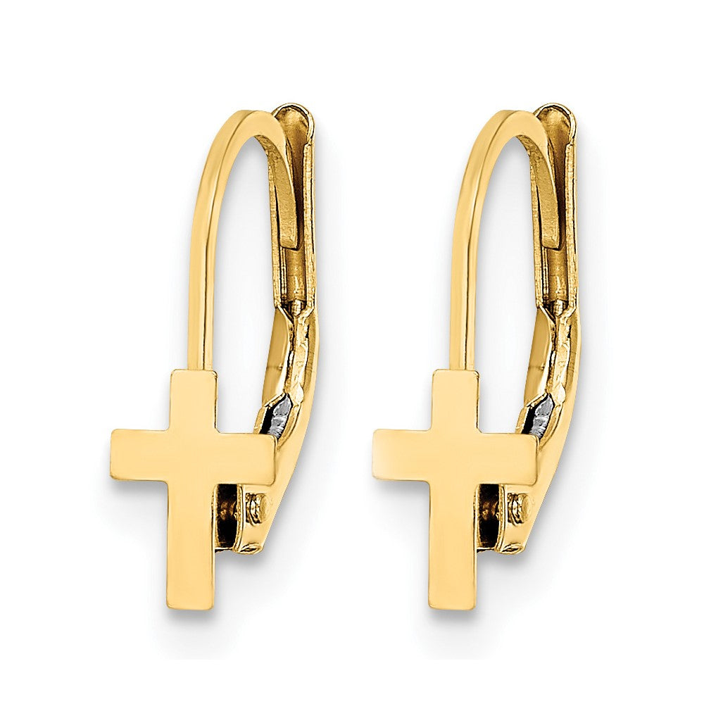 14K Madi K Polished Cross Leverback Earrings